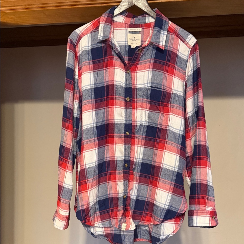 Women’s American Eagle Red, Blue, and White Plaid Shirt